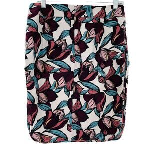 ANN TAYLOR LOFT Maroon Teal Pink Floral Bold Colorful Bright Mini Skirt 8